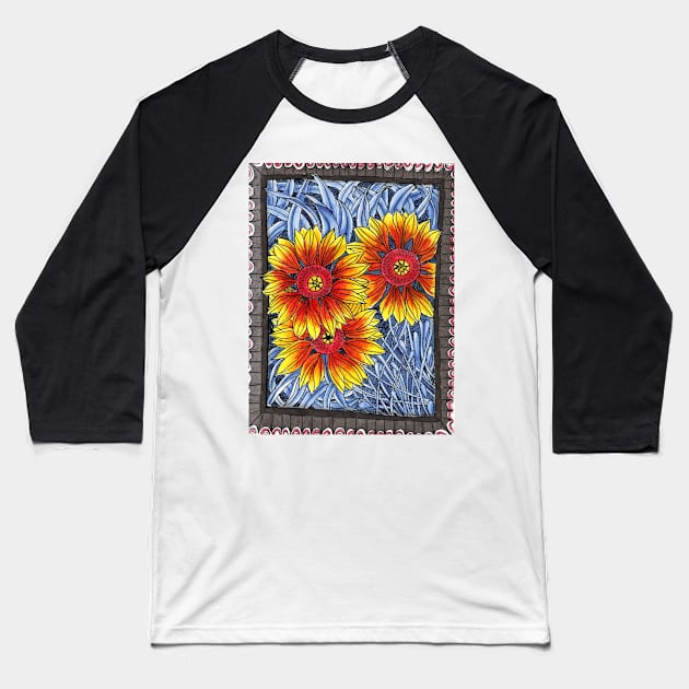 Fire flowers Baseball T-Shirt by katerinamk